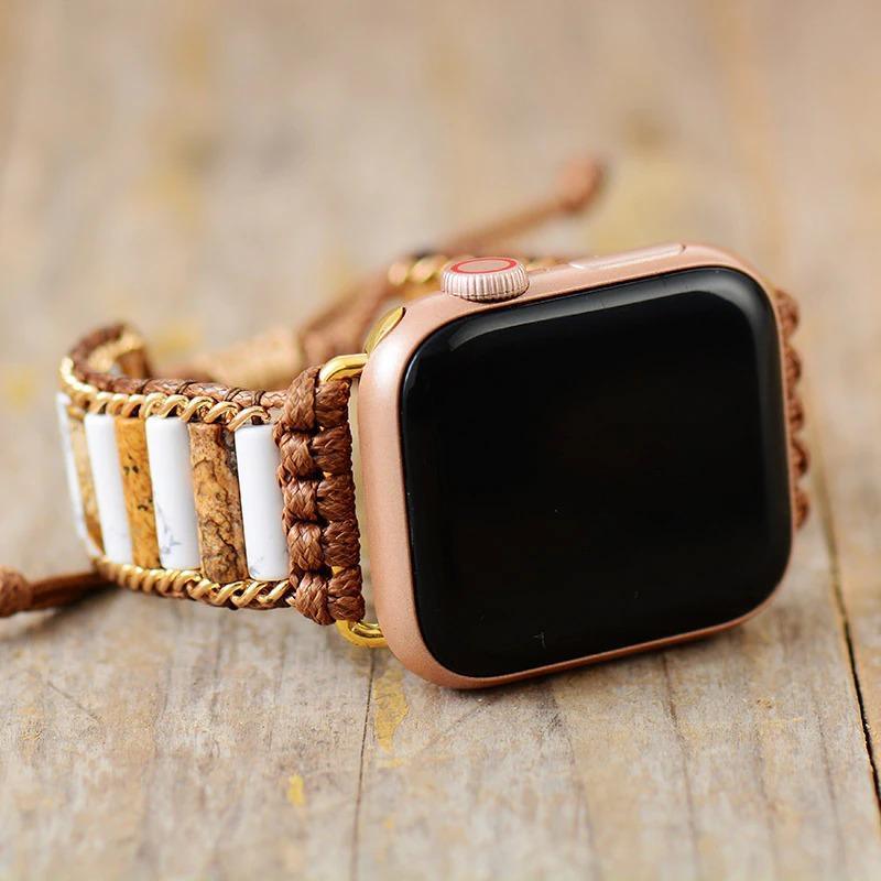 Jute-Jaspis Apple Watch-Uhrenarmband mit Howlit-Edelsteinen