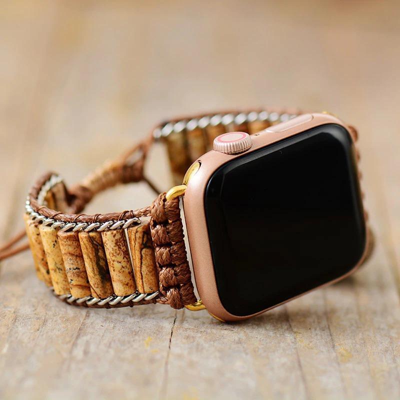 Jute-Jaspis Apple Watch-Uhrenarmband mit Howlit-Edelsteinen