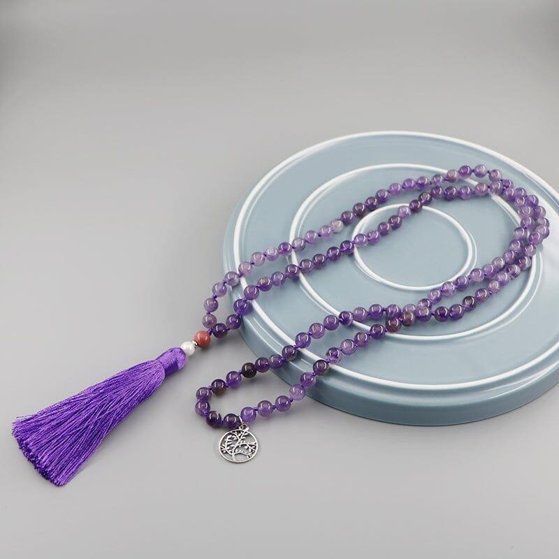 Mala Halskette "Seelenruhe" mit Amethyst, Rhodochrosit und Perle