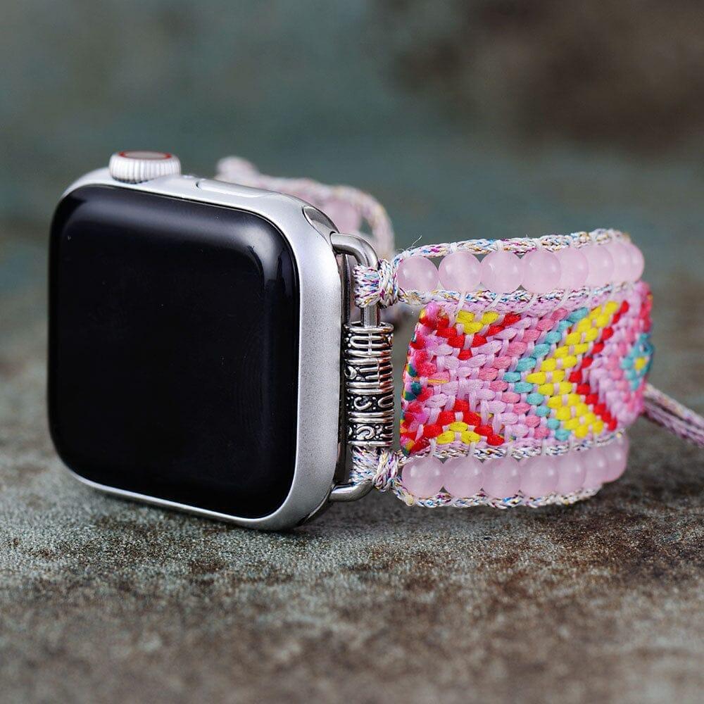 Gewebtes Smartwatch-Armband "Boho Bliss" mit Rosenquarz