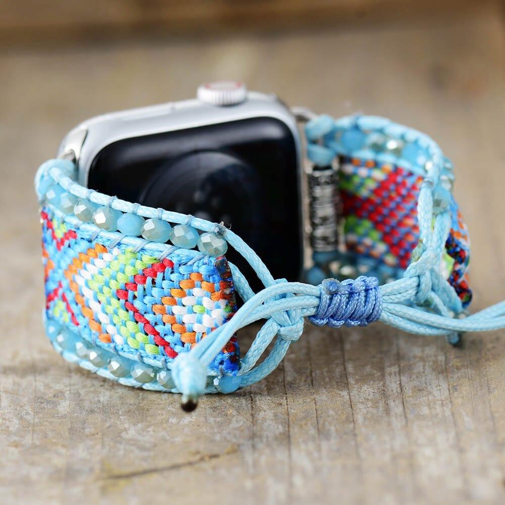 Gewebtes Smartwatch-Armband "Boho Bliss" mit Rosenquarz